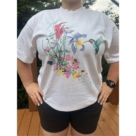 Vintage plus size hummingbird shirt single stitch - Picture 1 of 5